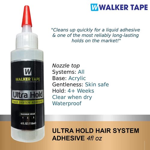 Ultra Hold Hair Wig Glue Adhesive 4oz Nozzle Top w/ 2pcs White Hair Sectioning Clip Bundle Pack | Wig Front Bonding Weave Active Lace Adhesive Tape | Super Bold Hold Adhesive Invisible Waterproof Glue