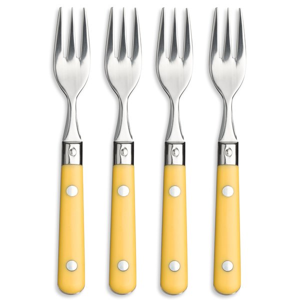 Ginkgo International Le Prix Stainless Steel Cocktail Forks, Mimosa Yellow, Set of 4