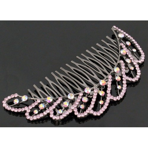 Janefashions 4.75&#39;&#39; Wave Pink Austrian Rhinestone Cystal Hair Side Comb Barrette Clip B142p