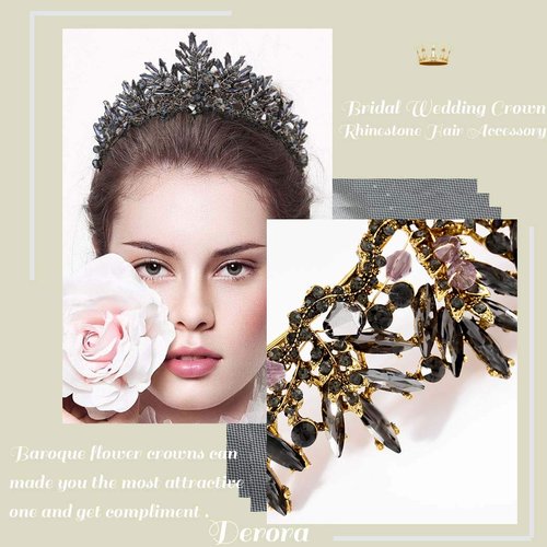 Salliy Baroque Crown Black Bridal Crystal Tiara Crown Gothic Wedding Headpiece Vintage Queen Hair Accessories for Women and Girls (Type 6)