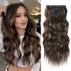 Vigorous Clip in Hair Extensions 20Inch Hair Extensions Clip Ins 6Pcs Long Wavy Hairpieces(Black&Dark mix light brown)