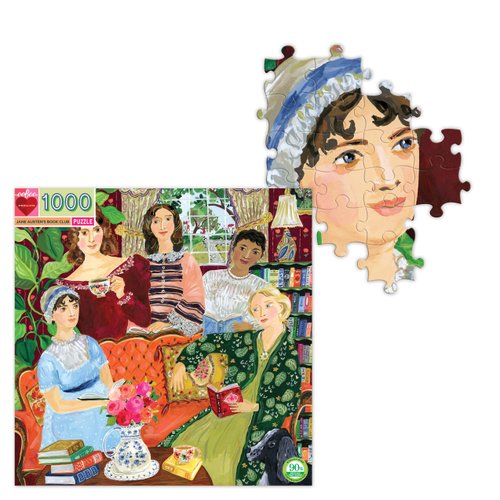 eeBoo: Piece and Love Jane Austen's Book Club 1000-piece Square Adult Jigsaw Puzzle, Jigsaw Puzzle for Adults and Families, Includes Glossy, Sturdy Pieces and Minimal Puzzle Dust