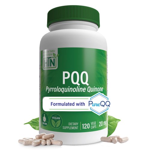 Health Thru Nutrition PQQ 20mg 120 Servings Pyrroloquinoline Quinone as PureQQ | Promotes Mitochondrial Biogenesis | Certified Vegan | Non-GMO Gluten Soy Free Capsules| Clean Label PQQ Supplement