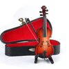 Dselvgvu Wooden Miniature Violin with Stand,Bow and Case Mini Musical Instrument Miniature Dollhouse Model Home Decoration (3.94"x1.57"x0.63")