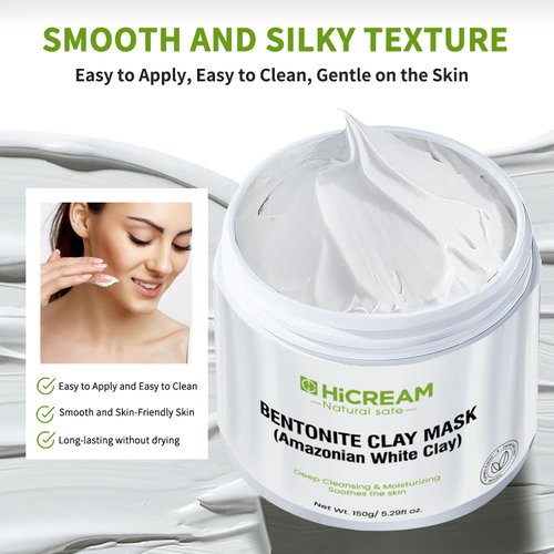 Hicream Bentonite Clay Mask, Deep Cleansing Facial Mask, Clay Face Mask Skin Care with Kaolin Clay and Aloe for Dull Skins Hydrating (white)