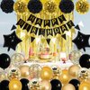 Black and Gold Birthday Decorations, Gold Black Foil Confetti Birthday Balloons Black Foil Balloon Happy Birthday Banner Pom Poms Gold Fringe Curtain for Men Women Birthday Party Decoration Supplies