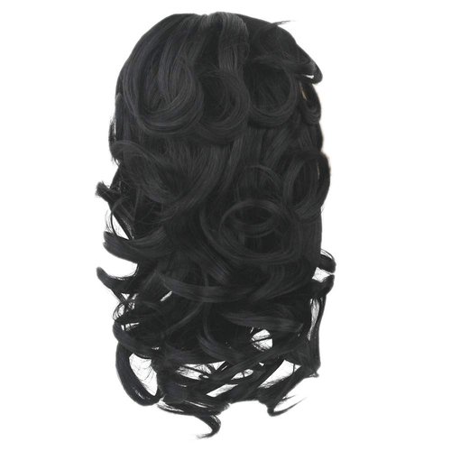 Flonding 12" Women's Ponytail Short Curly Claw Clip in Pony Tail Hair Piece Wavy Extension Wig Hairpiece Jaw Clip Hair Extensions (1B)