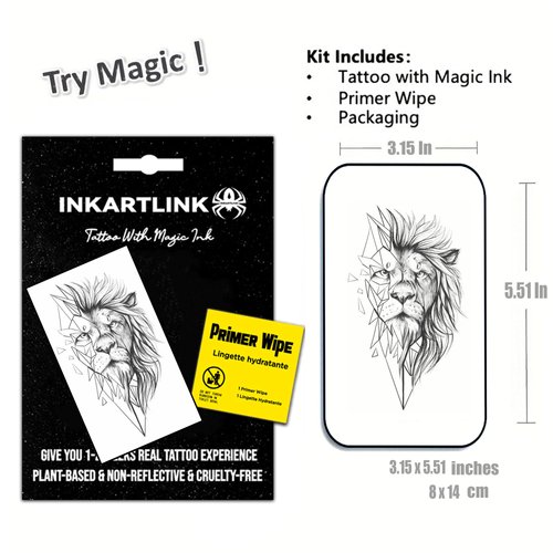 INKARTLINK Temporary Tattoos, Semi Permanent Tattoos, Adult Art Designs, Waterproof Temporary Tattoos, Party Favors, Tattoo Stickers Realistic, No Adhesive, Lasts 1-2 Weeks (Lion)