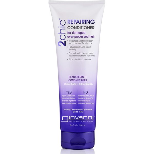 GIOVANNI 2chic Ultra-Repairing Conditioner - For Damaged, Over-Processed Hair, Helps Restore Hair's Natural Elasticity, Blackberry & Coconut Milk, Argan, Keratin, Shea Butter - 8.25 oz. Each