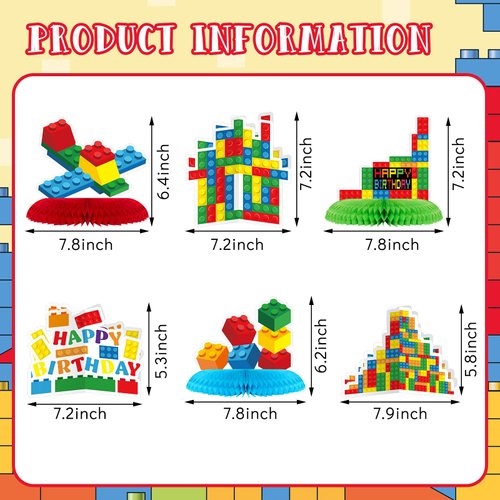 10 Pcs Building Block Birthday Party Supplies Building Block Table Centerpieces Building Block Party Decorations Building Block Honeycomb Centerpiece Building Block Table Decoration for Birthday Party