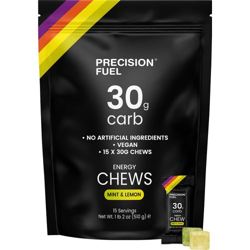 Precision Fuel PF 30 Chew Energy Chews - High Carbohydrate Fuel for Endurance, Lightweight & Portable, 30g Carbs - Ideal for Long Runs, Rides & Workouts - Mint & Lemon Flavour (15 Chews)