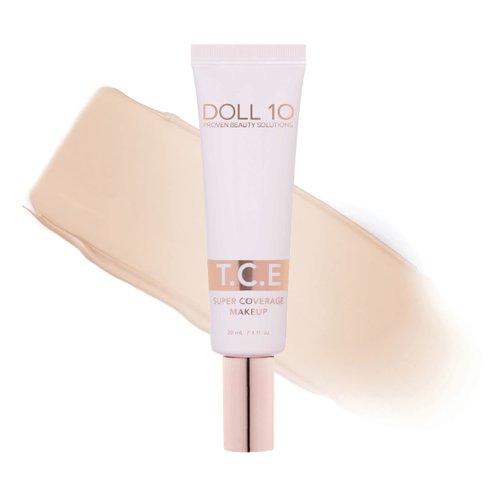 Doll 10 T.C.E. Super Coverage Serum Makeup - Full Coverage Foundation Color Correcting Brightening (Fair)