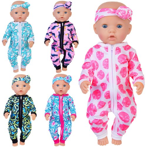 Unicorn Element 5 Sets 14-18 Inch Baby Doll Clothes Outfits Casual Wear for 17 Inch Baby Doll 10 Pcs Girl Doll Clothes and Headbands for 15-18 Inch Doll