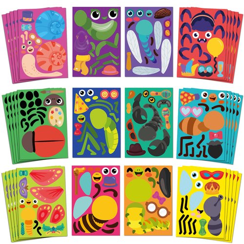 Sinceroduct Make Your Own Stickers for Kids, Fun Bug Sticker Kit with 60 Insect, Animal Face Sticker Sheets, Perfect for Rewards, Party Favors, Holiday Gifts, and Christmas Day