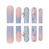 Foccna Butterfly Blue Fake Nails Square French Press on Nails Long Bling Glossy Rhinestone False Nail Tips Artificial Nails Finger Manicure for Women and Girls,24pcs