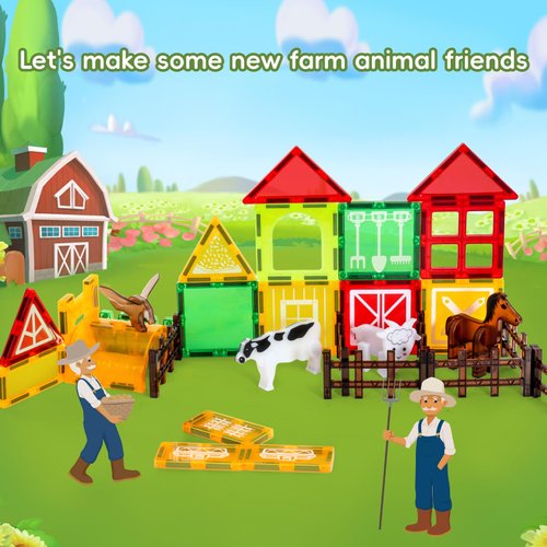 VANLINNY Magnetic Tiles Farm,Animal Magnet Toys for Toddlers-Kids Magnetic Building Blocks STEM Toys for Ages 3-8,Constrution Sets Educational Toys-Coolest Xmas Birthday Gifts for Boys and Girls