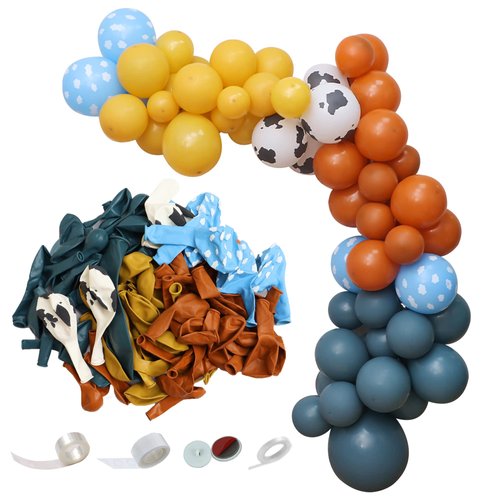 MYDECORBL Balloons Combination,91 Pcs Cow and Clouds Party Balloons Garland Arch Kit Slate Blue Natural Sand Cloud Retro Burnt Orange Mustard Yellow Balloon for Baby Shower Farm Theme Birthday Party