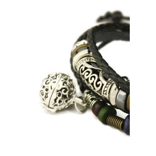Destination Oils Pizzazz Black Leather Charm Essential Oil Diffuser Bracelet- Lava Stone