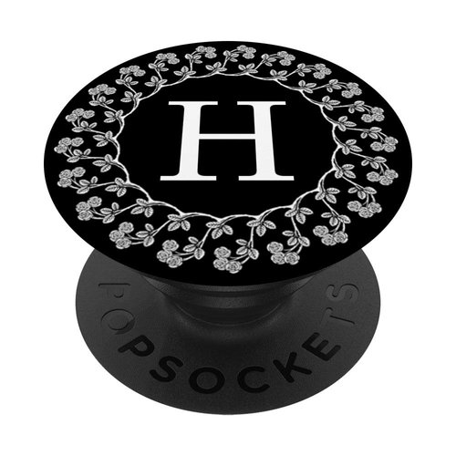 Fun Cell Phone Pop Up Holder,Cute White Floral Rose Letter H PopSockets Grip and Stand for Phones and Tablets