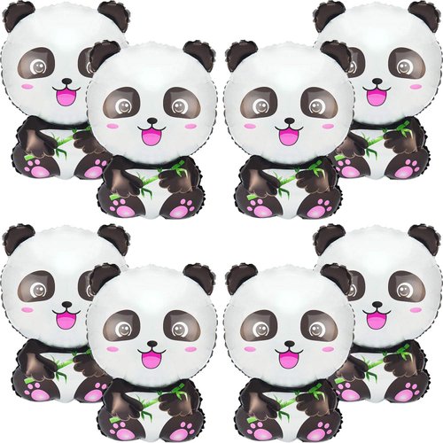 8 Pieces Panda Balloons Cartoon Panda Shaped Foil Balloons Zoo Animal Balloons Panda Party Supplies Happy Birthday Panda Balloons for Kids Jungle Animals Theme Birthday Party Decors
