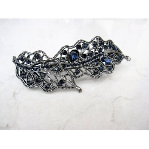 Generic Blue gray silver two leaf crystal hair clip barrette bridal hair clip