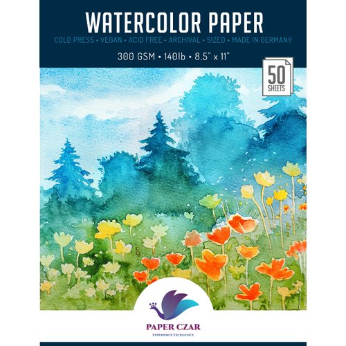 50 Sheets Watercolor Paper White Cold Press (300GSM, 8.5x11)