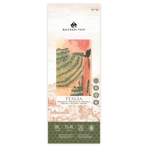 Magnani 1404 Italia Cold Press 100% Cotton Watercolor Paper Pad, 20 Sheets, 6x15", 140 lb, Acid-Free, UV Resistant, Deckled Edges, Vegan Sized Water Color Paper for Artists, Made in Italy