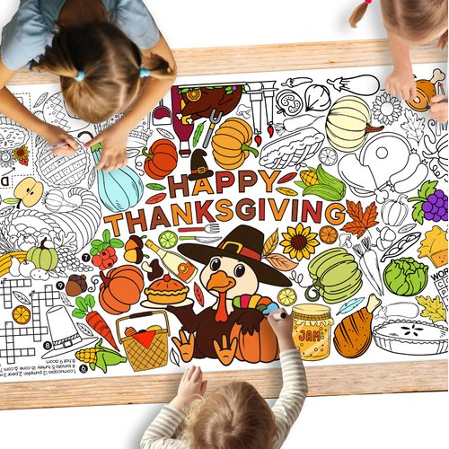 Thanksgiving Activity Poster - 31.5 x 72 Inches,Turkey-Themed Thanksgiving Party, Versatile Paper Coloring Banner/Table Cover for School Party Thanksgiving Decoration