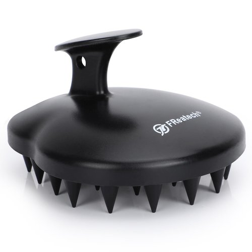 FREATECH 100% Silicone Hair Scalp Massager Shampoo Brush for Scalp Care and Hair Growth, Waterproof Shower Hair Scrubber Scalp Exfoliator for Dandruff and Buildup, Sturdy and Hygienic, Black