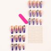 Purple Press on Nails Long Coffin Glossy Artificial Fake Nails with Gem Designs Ballerina Long Square Acrylic False Nails Glue on Nails Full Cover Stick on Nails Fingernails with Charms for Women