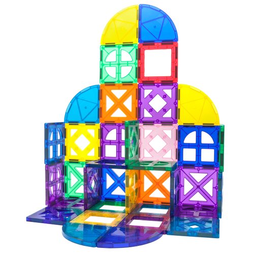 PicassoTiles Magnetic Building Block Quarter Round and Window Set Magnet Construction Toy Educational Kit Engineering STEM Learning Playset Child Brain Development Stacking Blocks Playboards