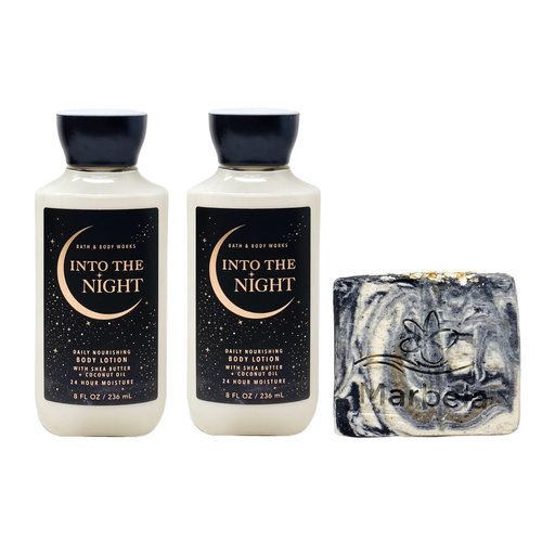 Bath & Body Works Into The Night 2 Piece Daily Nourishing Body Lotion Bundle with a Charcoal Scrub Bar Soap - Full Size