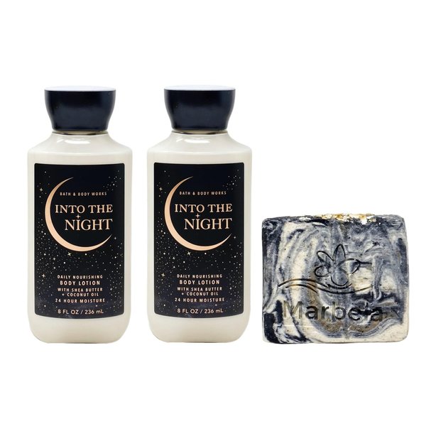 Bath & Body Works Into The Night 2 Piece Daily Nourishing Body Lotion Bundle with a Charcoal Scrub Bar Soap - Full Size