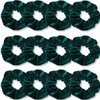 IVARYSS Dark Green Scrunchies, Premium Velvet Soft Hair Scrunchy Bulk, Solid Colors Thick Elastic Bands, Hair Accessories for Women and Girls, 12 Pack