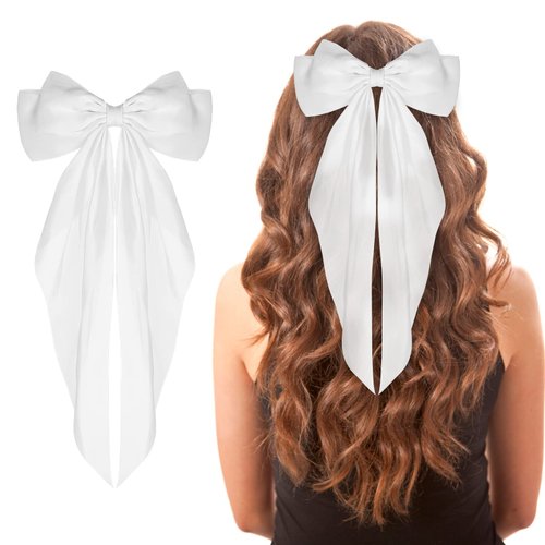 WLLHYF Big Bow Barrettes Long Tail French Ribbon Hair Pins Soft Silky Satin Hair Clip Metal Bowknot Clips 90's Accessories for Party Women Girl