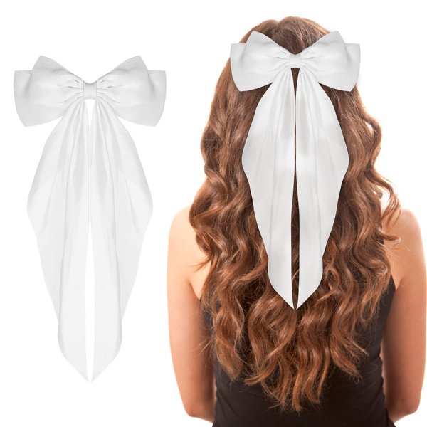 WLLHYF Big Bow Barrettes Long Tail French Ribbon Hair Pins Soft Silky Satin Hair Clip Metal Bowknot Clips 90's Accessories for Party Women Girl