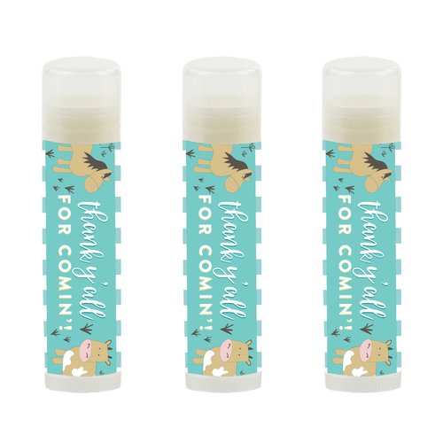Andaz Press Mint Green and Yellow Barnyard Farm Birthday Party Collection, Lip Balm Favors, Thank Y'all for Comin!, 12-Pack