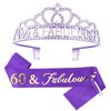Casoty 60th Birthday Sash and Tiara for Women, Happy 60th Birthday Decorations, Purple 60th Birthday Sash and Tiara Set, 60th Birthday Gifts for Women