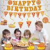 Refavor Pizza Birthday Party Decorations, Pizza Happy Birthday Banners Hanging Swirls and Honeycomb Centerpieces Decor, Pizza Themed Ceiling Table Decoration Supplies