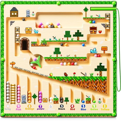 ACITLY Magnetic Color and Number Maze, Montessori Fine Motor Toy for 3 4 5 Years Old Boys Girls, Wooden Matching Counting Puzzle Board for Toddlers Kids Aged 3+