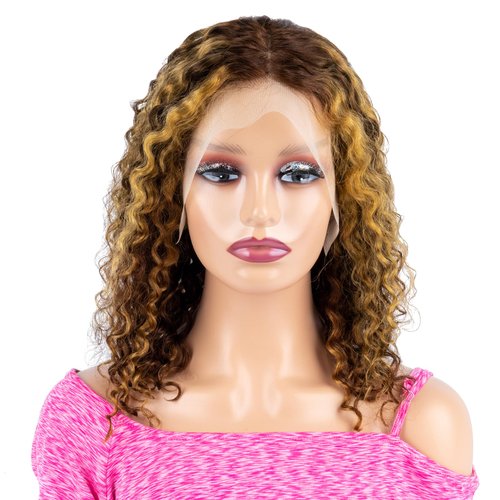 PROTEA Curly Bob Wig, 13x4 Transparent Lace Frontal Wigs, Short Human Hair Bob Wigs for Women Anime Party, #4P30 Curly 14inch