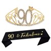 Dgasin 90th Birthday Tiara and Sash Happy 90th Birthday Party Supplies Decorations 90 Fabulous Glitter Sash and Gold Crystal Crown for Women