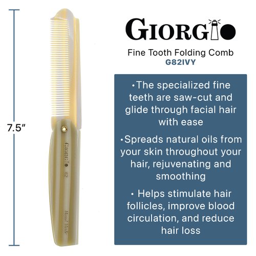 Giorgio G82 IVY 4 Inch Handmade Folding Pocket Comb for Men, Fine Tooth Hair Comb Straightener for Everyday Grooming Styling Hair, Beard or Mustache, Use Dry or with Balms, Saw Cut Hand Polished