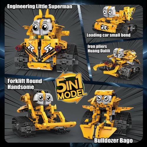 EasyAgo STEM Robot Toy Model Car kits - Blocks Erector Set for 8-13 Years Old, App & Remote Control DIY Shadow Warrior/Spearhead/Vehicle/Tank for Kids 6 7 9 10 11 13 Boys Birthday Gifts Yellow