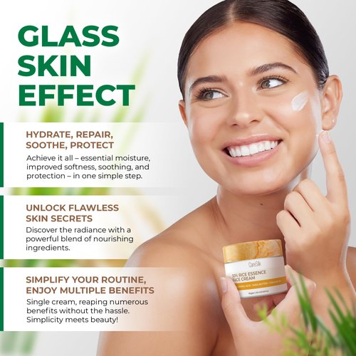CARESILK Rice Cream for Face - Organic Rice Ceramide Moisturizing Cream with Hyaluronic Acid - Natural Black Rice Eye Cream - Vegan Facial Essence - Face Cream