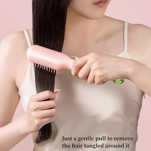 JLEivvi 1 Pcs Cleaning Hair Brush Anti Self Static Hair Comb Soft Hair Comb Massage Comb Easy Clean Hair Brush for All Hair Types(Pink)