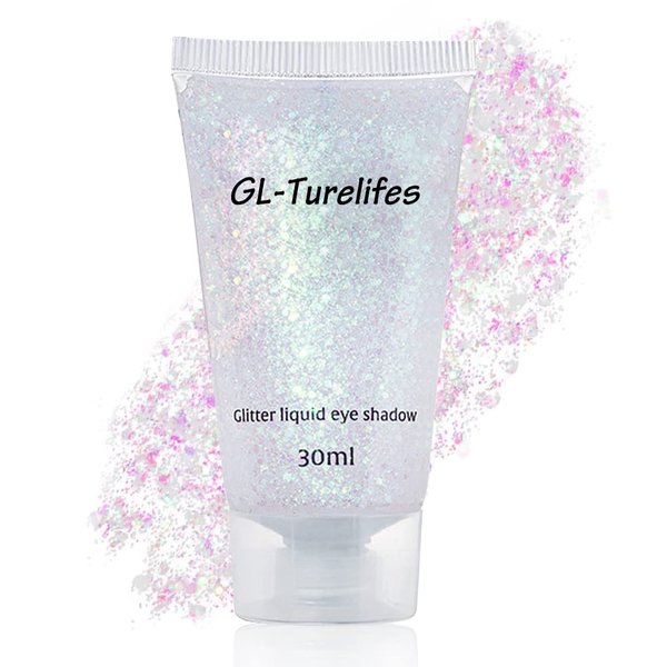 GL-Turelifes 30ml Sequins Chunky Glitter Liquid Eyeshadow Glitter Body Gel Festival Glitter Cosmetic Face Hair Nails Makeup Long Lasting Sparkling Easy to Apply, Easy to Remove (#01 White)