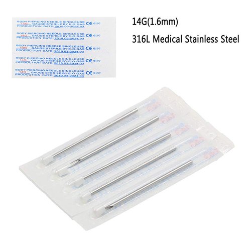 ZS 100pcs Body Piercing Needles - Ear Navel Nose Lip Nipple Piercing, 14G, 15G, 16G, 18G, 20G, Disposable Professional Body Piercing Needles Tool, Tattoo Supplies (16G)
