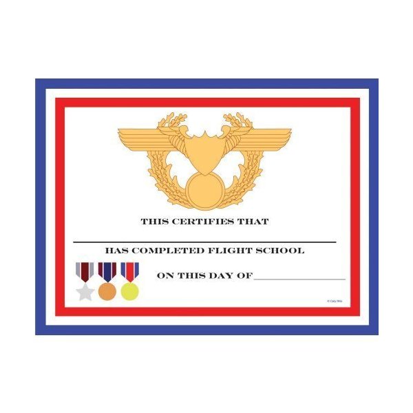 Fighter Pilot Party Favors- Flight School Certificates - 12pack