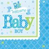 Amscan Charming Welcome Little One Boy Luncheon Napkins Baby Shower Party Supplies, 6-1/2 x 6-1/2", Blue/White/Green